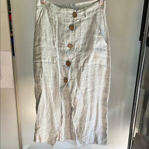 Linen Button-Front Skirt - Light Gray